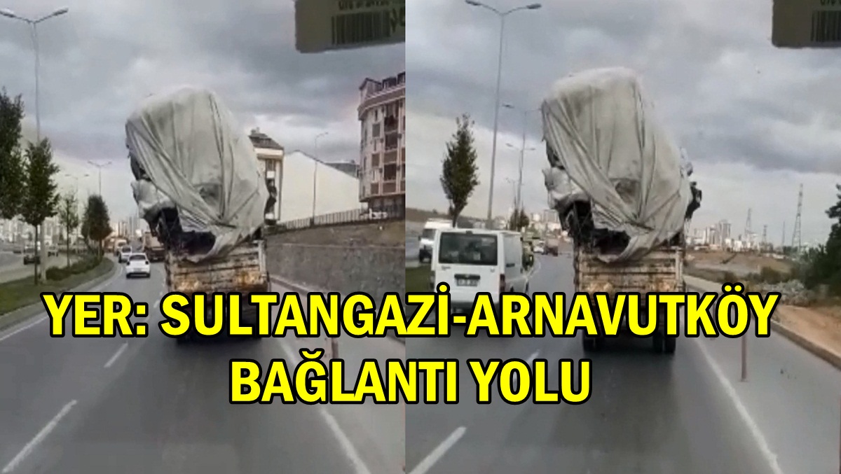 Aşırı yüklü kamyon sürücülere zor anlar yaşattı